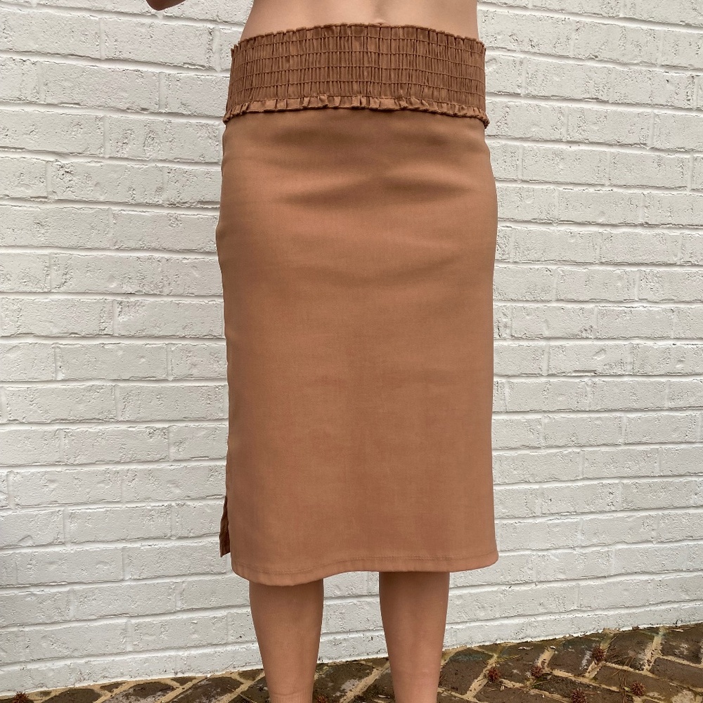 KLD Signature pencil midi skirt smocked waist brown Large